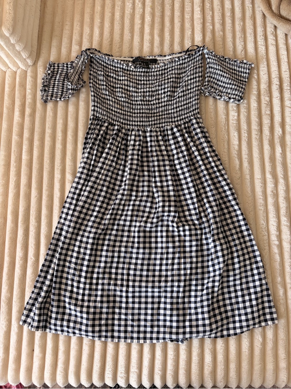 Forever 21 Black and White Gingham Off-Shoulder Dress
